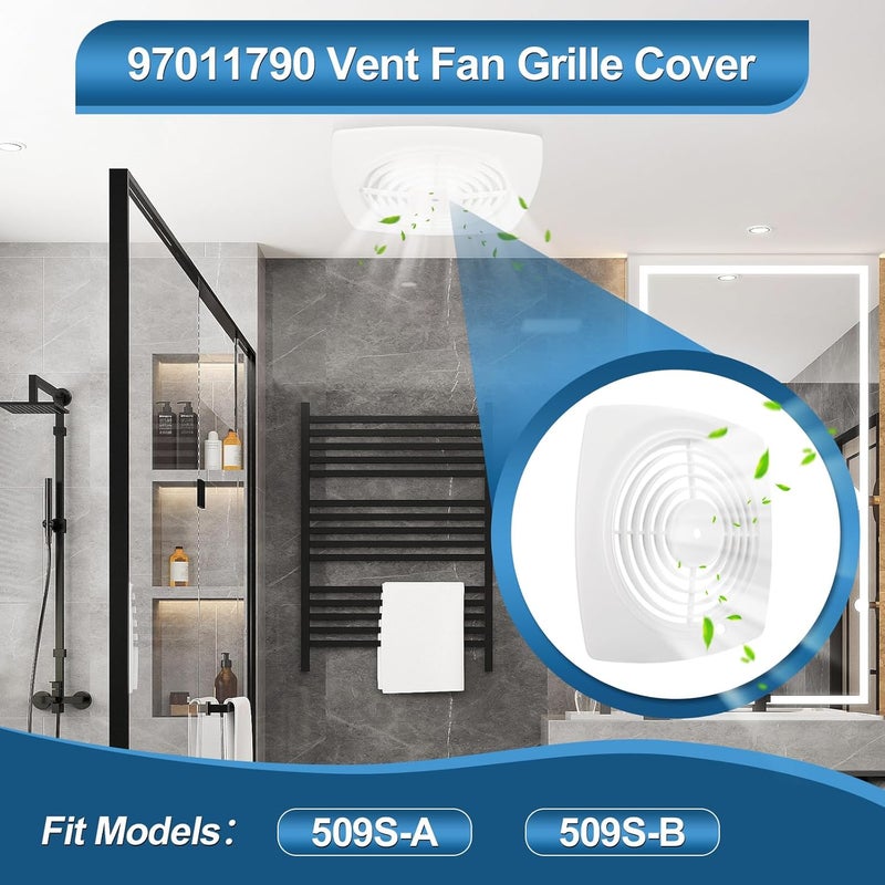 EJVFN 97011790 Bathroom Exhaust Fan Cover Replacement, S97011790 Kitchen Exhaust Fan Cover – Durable 11-1/2" x 11-1/2" ABS Wall Vent Grille, Crack and Yellowing Resistant, Fits 509S-A, 509S-B - Image 3